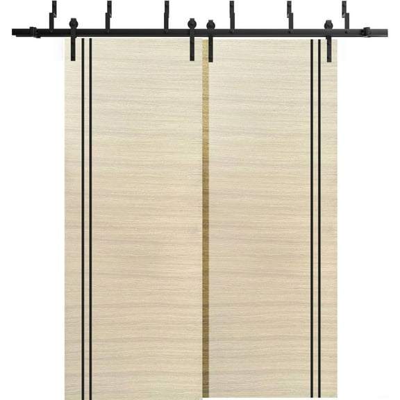 Sliding Closet Barn Bypass Doors 36 x 80 inches | Planum 0016 Natural Veneer with Frosted Glass | Sturdy 6.6ft Rails Hardware Set | Wood Solid Bedroom Wardrobe Doors