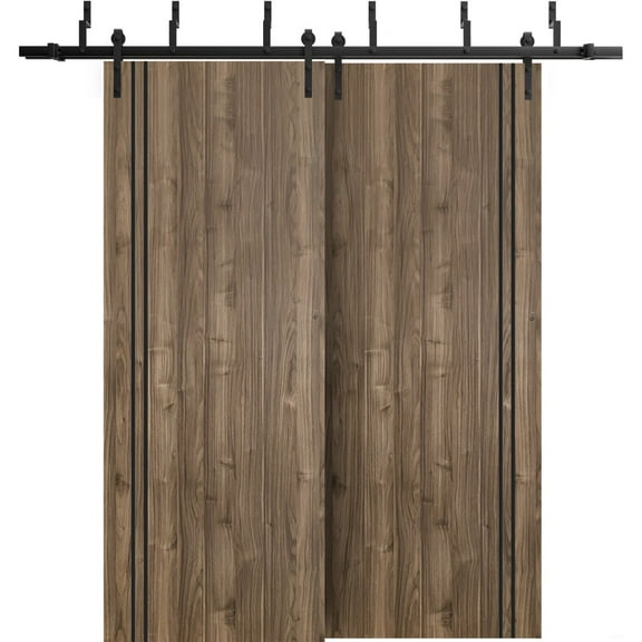 Sliding Closet Barn Bypass Doors 36 x 80 inches | Planum 0016 Walnut with Frosted Glass | Sturdy 6.6ft Rails Hardware Set | Wood Solid Bedroom Wardrobe Doors