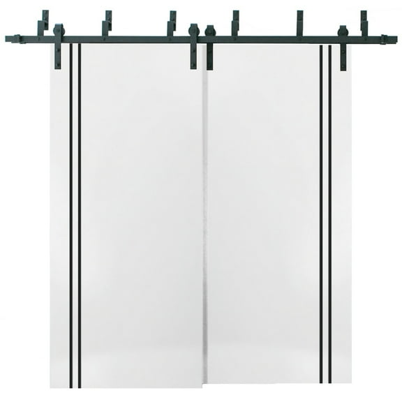 Sliding Closet Barn Bypass Doors 36 x 80 inches | Planum 0016 White Silk with Frosted Glass | Sturdy 6.6ft Rails Hardware Set | Wood Solid Bedroom Wardrobe Doors