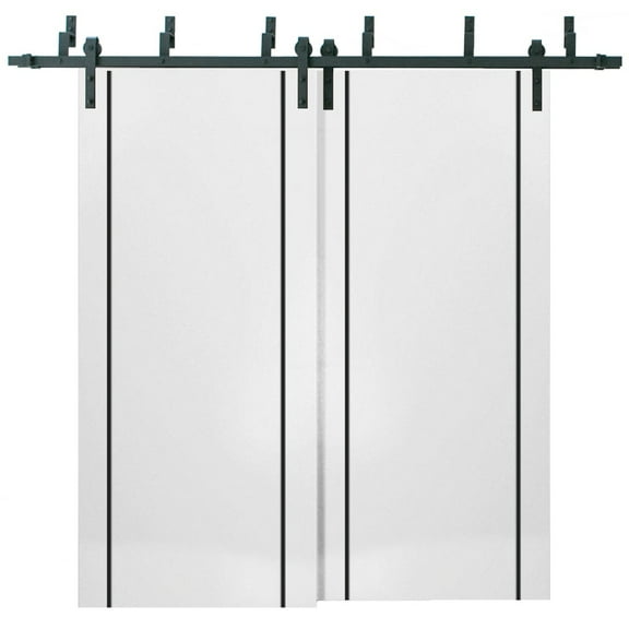 Sliding Closet Barn Bypass Doors 36 x 80 inches | Planum 0016 White Silk with Frosted Glass | Sturdy 6.6ft Rails Hardware Set | Wood Solid Bedroom Wardrobe Doors