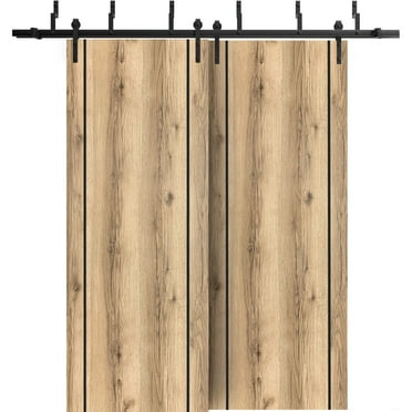 Sliding Closet Barn Bypass Doors 36 x 80 inches | Planum 0017 Oak with Frosted Glass | Sturdy 6.6ft Rails Hardware Set | Wood Solid Bedroom Wardrobe Doors