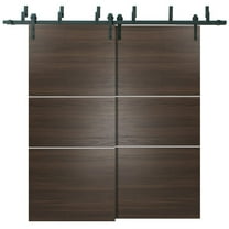 Sliding Closet Barn Bypass Doors 36 x 80 inches | Planum 0110 Chocolate Ash with Frosted Glass | Sturdy 6.6ft Rails Hardware Set | Wood Solid Bedroom Wardrobe Doors