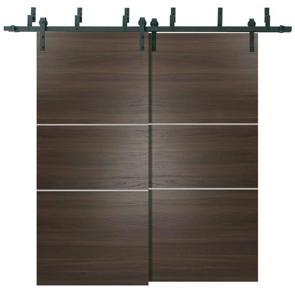Sliding Closet Barn Bypass Doors 36 x 80 inches | Planum 0110 Chocolate Ash with Frosted Glass | Sturdy 6.6ft Rails Hardware Set | Wood Solid Bedroom Wardrobe Doors