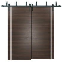 Sliding Closet Barn Bypass Doors 36 x 80 inches | Planum 0310 Chocolate Ash with Frosted Glass | Sturdy 6.6ft Rails Hardware Set | Wood Solid Bedroom Wardrobe Doors
