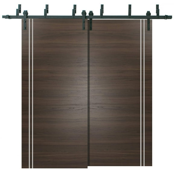 Sliding Closet Barn Bypass Doors 36 x 80 inches | Planum 0310 Chocolate Ash with Frosted Glass | Sturdy 6.6ft Rails Hardware Set | Wood Solid Bedroom Wardrobe Doors
