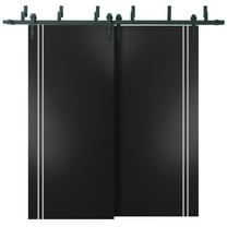 Sliding Closet Barn Bypass Doors 36 x 80 inches | Planum 0310 Matte Black with Frosted Glass | Sturdy 6.6ft Rails Hardware Set | Wood Solid Bedroom Wardrobe Doors