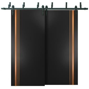 Sliding Closet Barn Bypass Doors 36 x 80 inches | Planum 1010 Matte Black with Frosted Glass | Sturdy 6.6ft Rails Hardware Set | Wood Solid Bedroom Wardrobe Doors