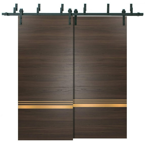 Sliding Closet Barn Bypass Doors 36 x 80 inches | Planum 2010 Chocolate Ash with Frosted Glass | Sturdy 6.6ft Rails Hardware Set | Wood Solid Bedroom Wardrobe Doors