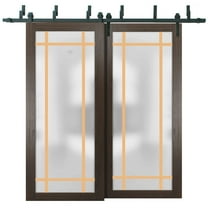 Sliding Closet Barn Bypass Doors 36 x 80 inches | Planum 2113 Chocolate Ash Frosted Glass | Sturdy 6.6ft Rails Hardware Set | Wood Solid Bedroom Wardrobe Doors