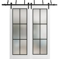Sliding Closet Barn Bypass Doors 36 x 80 inches | Planum 2122 White Silk Frosted Glass | Sturdy 6.6ft Rails Hardware Set | Wood Solid Bedroom Wardrobe Doors