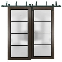 Sliding Closet Barn Bypass Doors 36 x 80 inches | Planum 2132 Chocolate Ash Frosted Glass | Sturdy 6.6ft Rails Hardware Set | Wood Solid Bedroom Wardrobe Doors