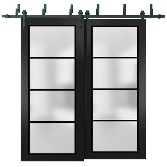 Sliding Closet Barn Bypass Doors 36 x 80 inches | Planum 2132 Matte Black Frosted Glass | Sturdy 6.6ft Rails Hardware Set | Wood Solid Bedroom Wardrobe Doors