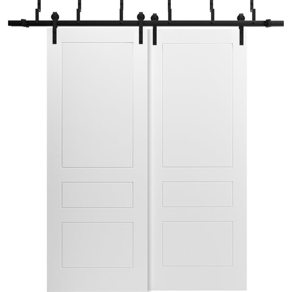 Sliding Closet Barn Bypass Doors 36 x 84 inches / Mela 0733 Painted White / Modern 6.6FT Rails Hardware Set / Wood Solid Bedroom Wardrobe Doors