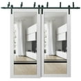 thumbnail image 1 of Sliding Closet Barn Bypass Doors 36 x 96 inches | Lucia 2666 White Silk Clear Glass | Sturdy 6.6ft Rails Hardware Set | Wood Solid Bedroom Wardrobe Doors, 1 of 6
