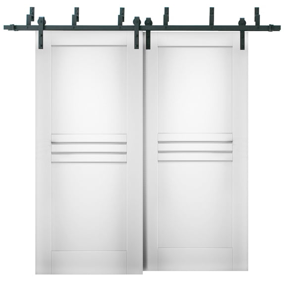 Sliding Closet Barn Bypass Doors 36 x 96 inches / Mela 7444 White Silk / Modern 6.6ft Rails Hardware Set / Wood Solid Bedroom Wardrobe Doors