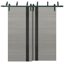 Sliding Closet Barn Bypass Doors 36 x 96 inches | Planum 0040 Grey Ash with Black Glass | Sturdy 6.6ft Rails Hardware Set | Wood Solid Bedroom Wardrobe Doors