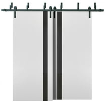 Sliding Closet Barn Bypass Doors 36 x 96 inches | Planum 0040 White Silk with Black Glass | Sturdy 6.6ft Rails Hardware Set | Wood Solid Bedroom Wardrobe Doors