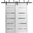 thumbnail image 1 of Sliding Closet Barn Bypass Doors 36 x 96 inches | Quadro 4445 Nordic White with Frosted Glass | Sturdy 6.6ft Rails Hardware Set | Wood Solid Bedroom Wardrobe Doors, 1 of 6