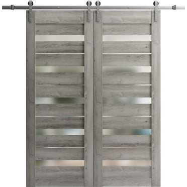 Sliding Closet Barn Bypass Doors 48 x 80 inches | Lucia 2166 Matte Black Clear Glass | Sturdy 6.6ft Rails Hardware Set | Wood Solid Bedroom Wardrobe Doors