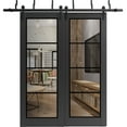 thumbnail image 1 of Sliding Closet Barn Bypass Doors 48 x 80 inches | Lucia 2466 Matte Black Clear Glass | Sturdy 6.6ft Rails Hardware Set | Wood Solid Bedroom Wardrobe Doors, 1 of 6