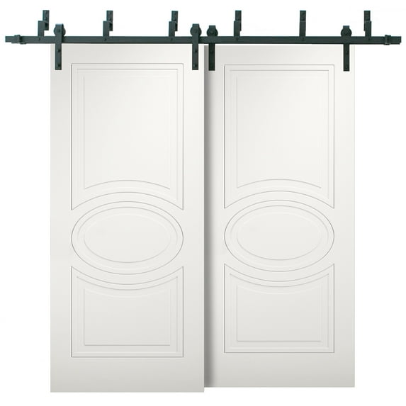 Sliding Closet Barn Bypass Doors 48 x 80 inches / Mela 7001 Matte White / Modern 6.6ft Rails Hardware Set / Wood Solid Bedroom Wardrobe Doors