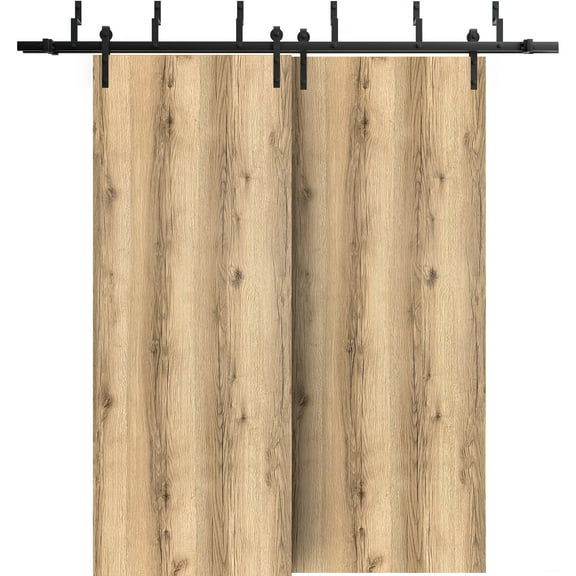 Sliding Closet Barn Bypass Doors 48 x 80 inches | Planum 0010 Walnut | Sturdy 6.6ft Rails Hardware Set | Wood Solid Bedroom Wardrobe Doors