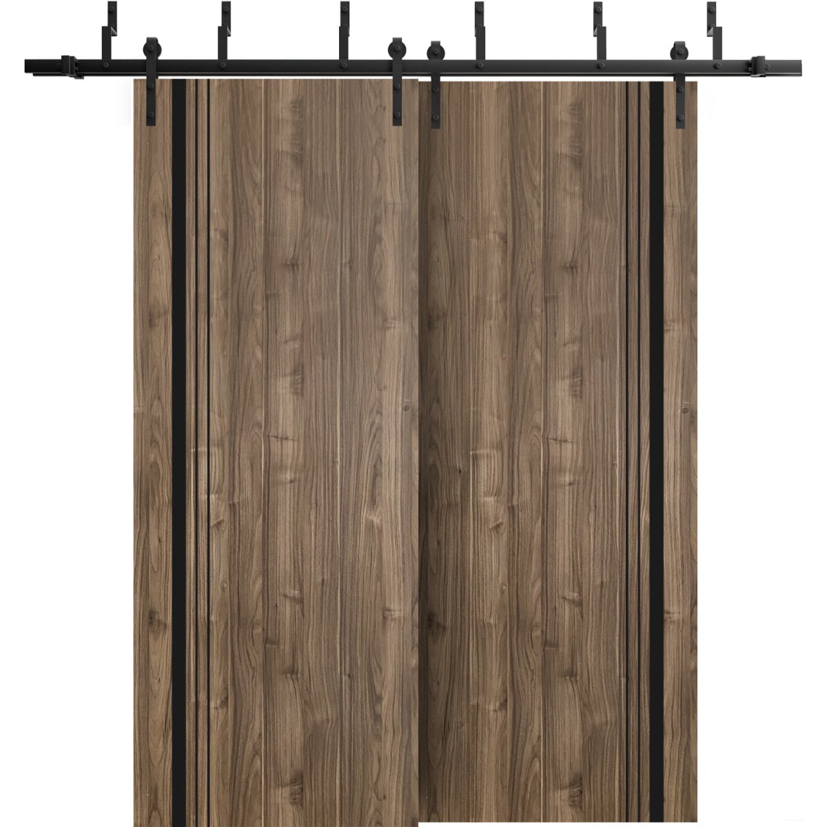Sliding Closet Barn Bypass Doors 48 x 80 inches Planum 0011 Walnut with Frosted Glass Sturdy