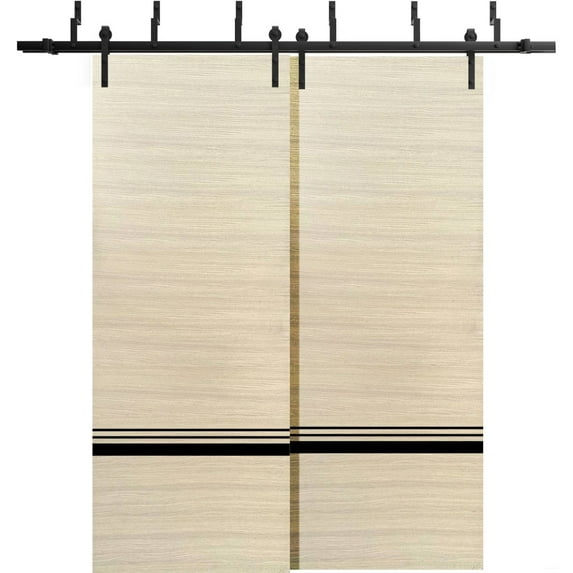 Sliding Closet Barn Bypass Doors 48 x 80 inches | Planum 0012 Natural Veneer with Frosted Glass | Sturdy 6.6ft Rails Hardware Set | Wood Solid Bedroom Wardrobe Doors