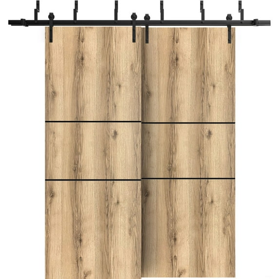 Sliding Closet Barn Bypass Doors 48 x 80 inches | Planum 0014 Oak with Frosted Glass | Sturdy 6.6ft Rails Hardware Set | Wood Solid Bedroom Wardrobe Doors