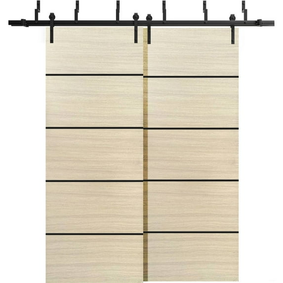 Sliding Closet Barn Bypass Doors 48 x 80 inches | Planum 0015 Natural Veneer with Frosted Glass | Sturdy 6.6ft Rails Hardware Set | Wood Solid Bedroom Wardrobe Doors