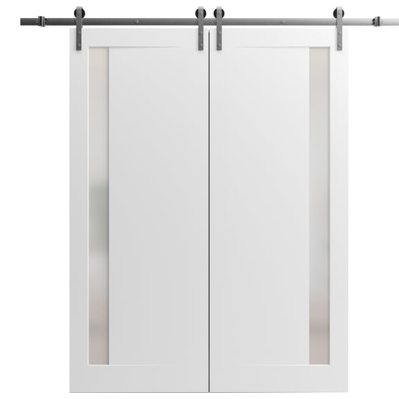 Sliding Closet Barn Bypass Doors 48 x 80 inches | Sete 6933 Matte Black with Frosted Glass | Sturdy 6.6ft Rails Hardware Set | Wood Solid Bedroom Wardrobe Doors