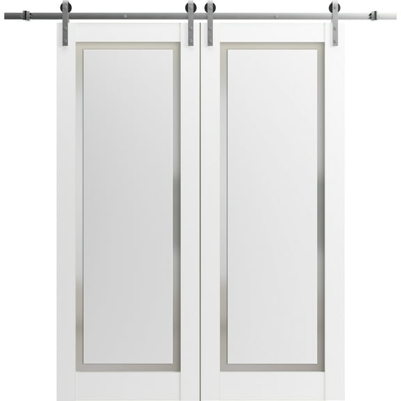 Sliding Closet Barn Bypass Doors 48 x 80 inches | Sete 6933 Nebraska Grey with Frosted Glass | Sturdy 6.6ft Rails Hardware Set | Wood Solid Bedroom Wardrobe Doors