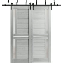 Sliding Closet Barn Bypass Doors 48 x 80 inches | Veregio 7288 Light Grey Oak with Frosted Glass | Sturdy 6.6ft Rails Hardware Set | Wood Solid Bedroom Wardrobe Doors