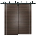 thumbnail image 1 of Sliding Closet Barn Bypass Doors 48 x 96 inches | Planum 0310 Chocolate Ash with Frosted Glass | Sturdy 6.6ft Rails Hardware Set | Wood Solid Bedroom Wardrobe Doors, 1 of 6