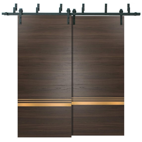 Sliding Closet Barn Bypass Doors 48 x 96 inches | Planum 2010 Chocolate Ash with Frosted Glass | Sturdy 6.6ft Rails Hardware Set | Wood Solid Bedroom Wardrobe Doors