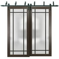 thumbnail image 1 of Sliding Closet Barn Bypass Doors 48 x 96 inches | Planum 2112 Chocolate Ash Frosted Glass | Sturdy 6.6ft Rails Hardware Set | Wood Solid Bedroom Wardrobe Doors, 1 of 6
