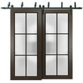 thumbnail image 1 of Sliding Closet Barn Bypass Doors 48 x 96 inches | Planum 2122 Chocolate Ash Frosted Glass | Sturdy 6.6ft Rails Hardware Set | Wood Solid Bedroom Wardrobe Doors, 1 of 6