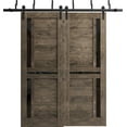thumbnail image 1 of Sliding Closet Barn Bypass Doors 48 x 96 inches | Veregio 7588 Cognac Oak with Black Glass | Sturdy 6.6ft Rails Hardware Set | Wood Solid Bedroom Wardrobe Doors, 1 of 5