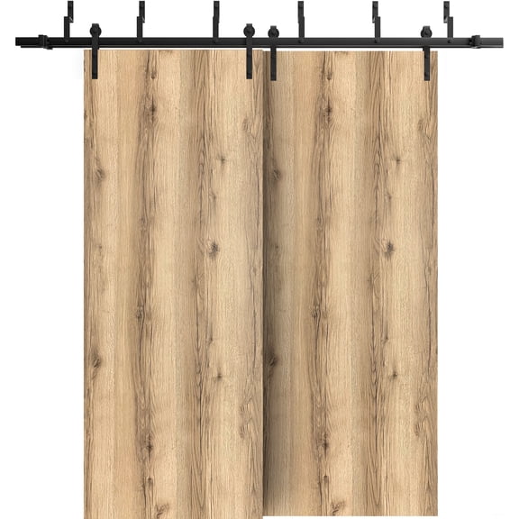 Sliding Closet Barn Bypass Doors 56 x 80 inches | Planum 0010 Oak | Sturdy 6.6ft Rails Hardware Set | Wood Solid Bedroom Wardrobe Doors