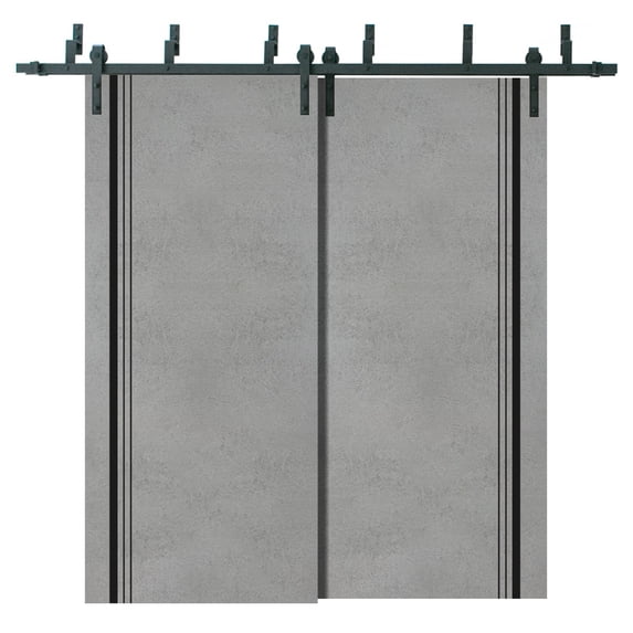 Sliding Closet Barn Bypass Doors 56 x 80 inches | Planum 0011 Concrete with Frosted Glass | Sturdy 6.6ft Rails Hardware Set | Wood Solid Bedroom Wardrobe Doors