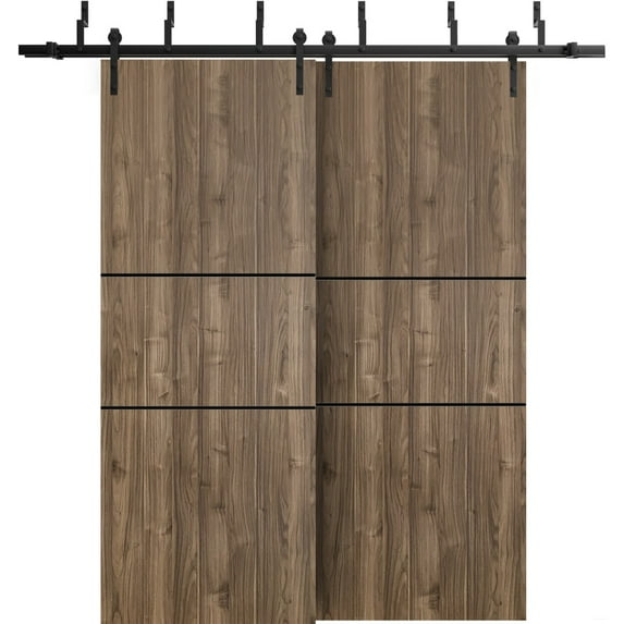 Sliding Closet Barn Bypass Doors 56 x 80 inches | Planum 0014 Walnut with Frosted Glass | Sturdy 6.6ft Rails Hardware Set | Wood Solid Bedroom Wardrobe Doors