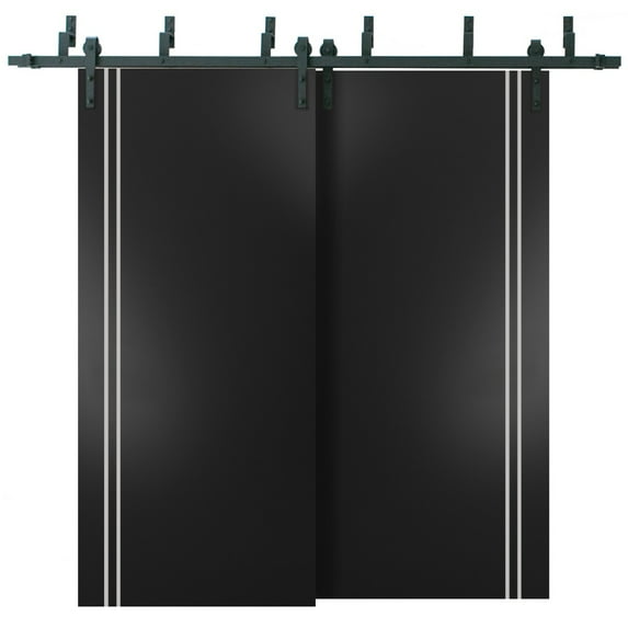 Sliding Closet Barn Bypass Doors 56 x 80 inches | Planum 0310 Matte Black with Frosted Glass | Sturdy 6.6ft Rails Hardware Set | Wood Solid Bedroom Wardrobe Doors