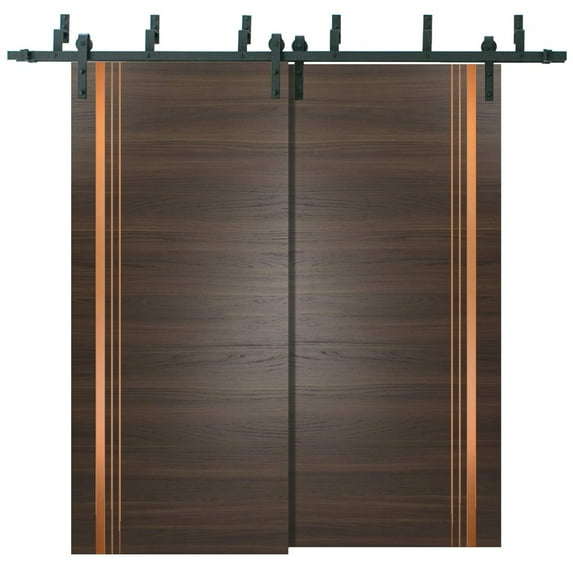 Sliding Closet Barn Bypass Doors 56 x 80 inches | Planum 1010 Chocolate Ash with Frosted Glass | Sturdy 6.6ft Rails Hardware Set | Wood Solid Bedroom Wardrobe Doors