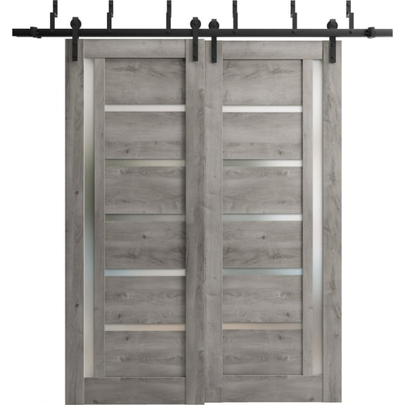 Sliding Closet Barn Bypass Doors 56 x 80 inches | Quadro 4088 Nebraska Grey with Frosted Glass | Sturdy 6.6ft Rails Hardware Set | Wood Solid Bedroom Wardrobe Doors