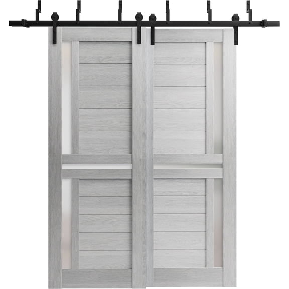 Sliding Closet Barn Bypass Doors 56 x 80 inches | Veregio 7288 Light Grey Oak with Frosted Glass | Sturdy 6.6ft Rails Hardware Set | Wood Solid Bedroom Wardrobe Doors