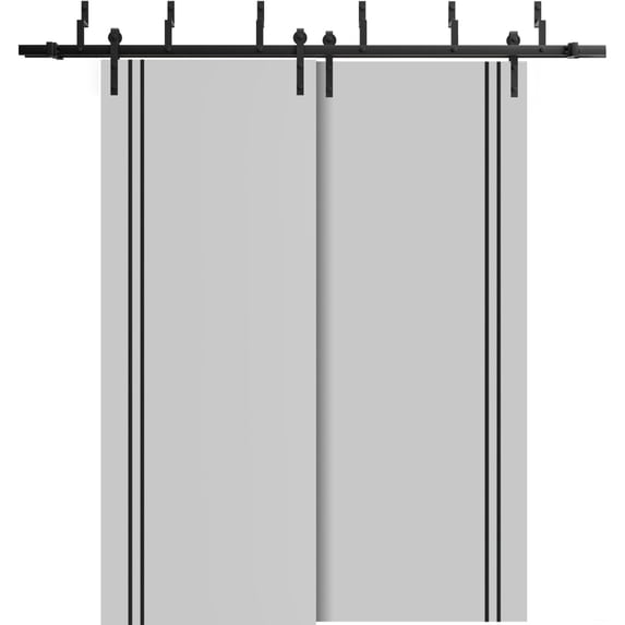 Sliding Closet Barn Bypass Doors 56 x 84 inches | Planum 0016 Grey Matte with Frosted Glass | Sturdy 6.6ft Rails Hardware Set | Wood Solid Bedroom Wardrobe Doors