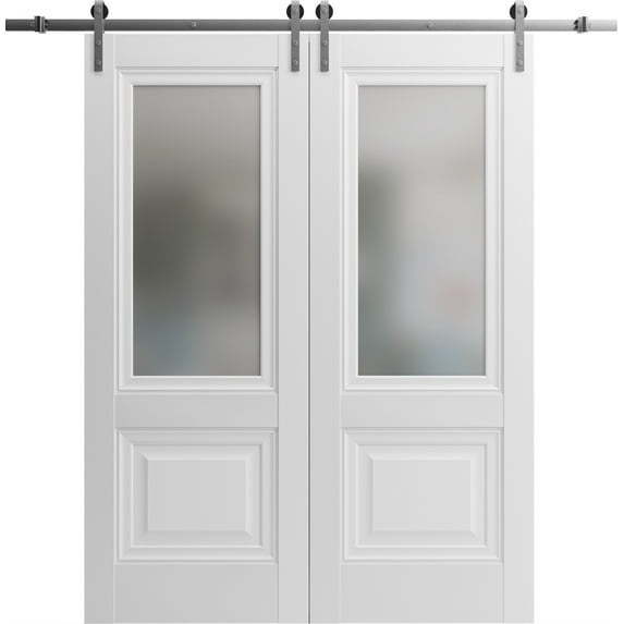 Sliding Closet Barn Bypass Doors 56 x 84 inches | Sete 6933 Nordic White with Frosted Glass | Sturdy 6.6ft Rails Hardware Set | Wood Solid Bedroom Wardrobe Doors