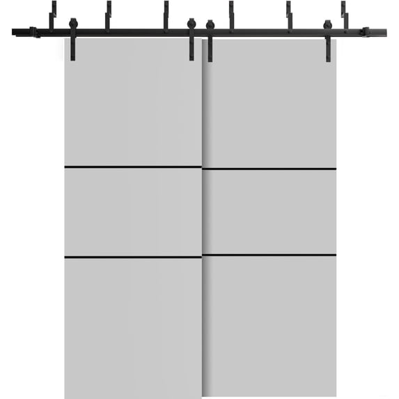 Sliding Closet Barn Bypass Doors 56 x 96 inches | Planum 0014 Grey Ash with Frosted Glass | Sturdy 6.6ft Rails Hardware Set | Wood Solid Bedroom Wardrobe Doors