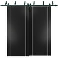 thumbnail image 1 of Sliding Closet Barn Bypass Doors 56 x 96 inches | Planum 0410 Matte Black with Frosted Glass | Sturdy 6.6ft Rails Hardware Set | Wood Solid Bedroom Wardrobe Doors, 1 of 6