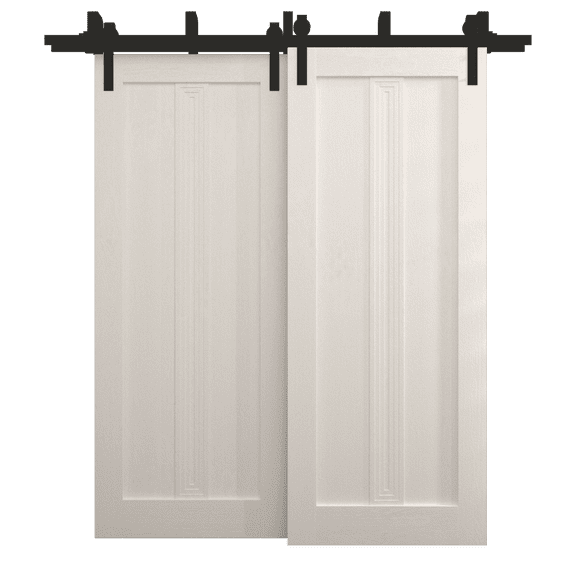 Sliding Closet Barn Bypass Doors 60 x 80 inches | Ego 5006 Painted White Oak | Modern 6.6ft Rails Hardware Set | Wood Solid Bedroom Wardrobe Doors